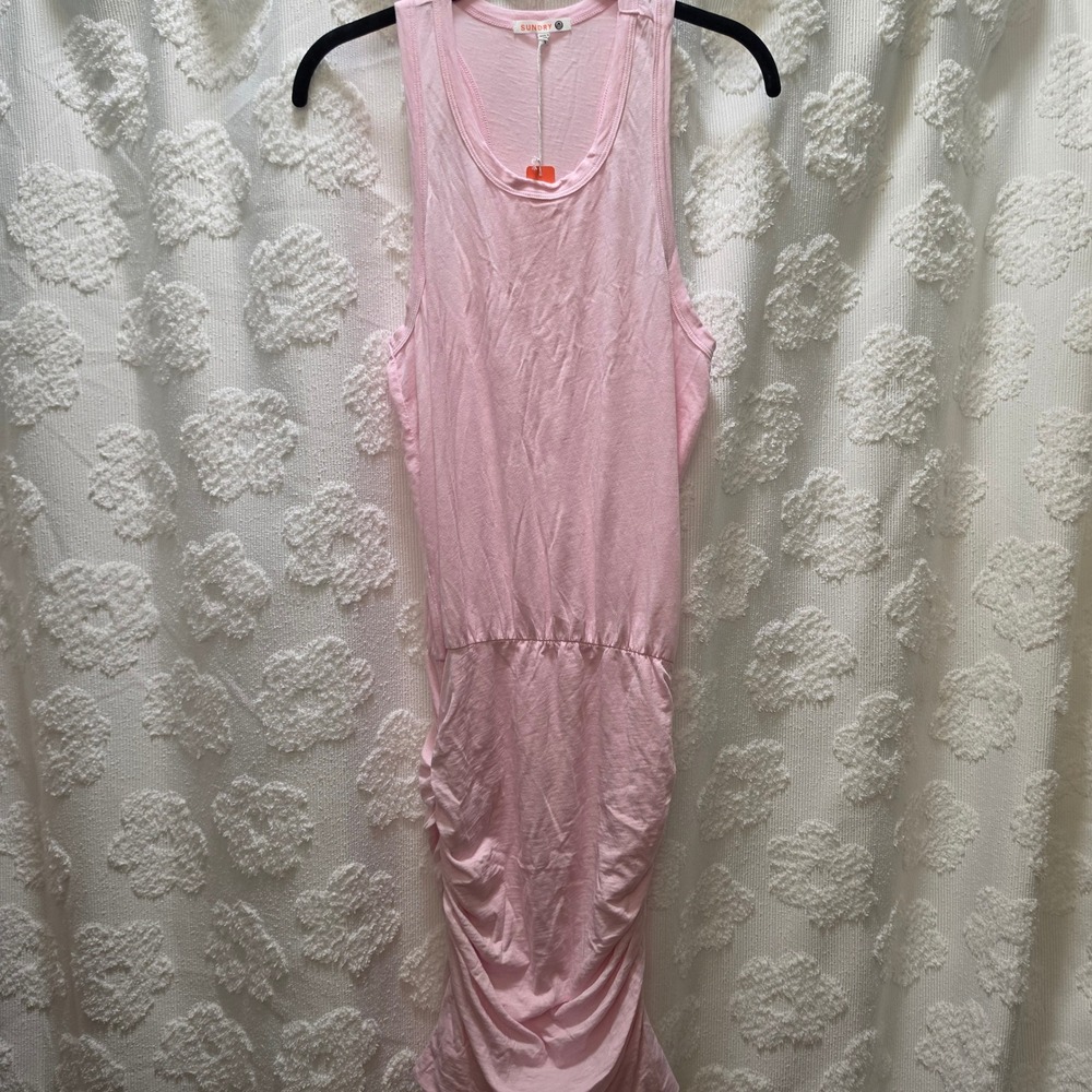 NWT Sundry Pink Ruched Side Tank Dress‎ Sleeveless Racerback Mini Size 1